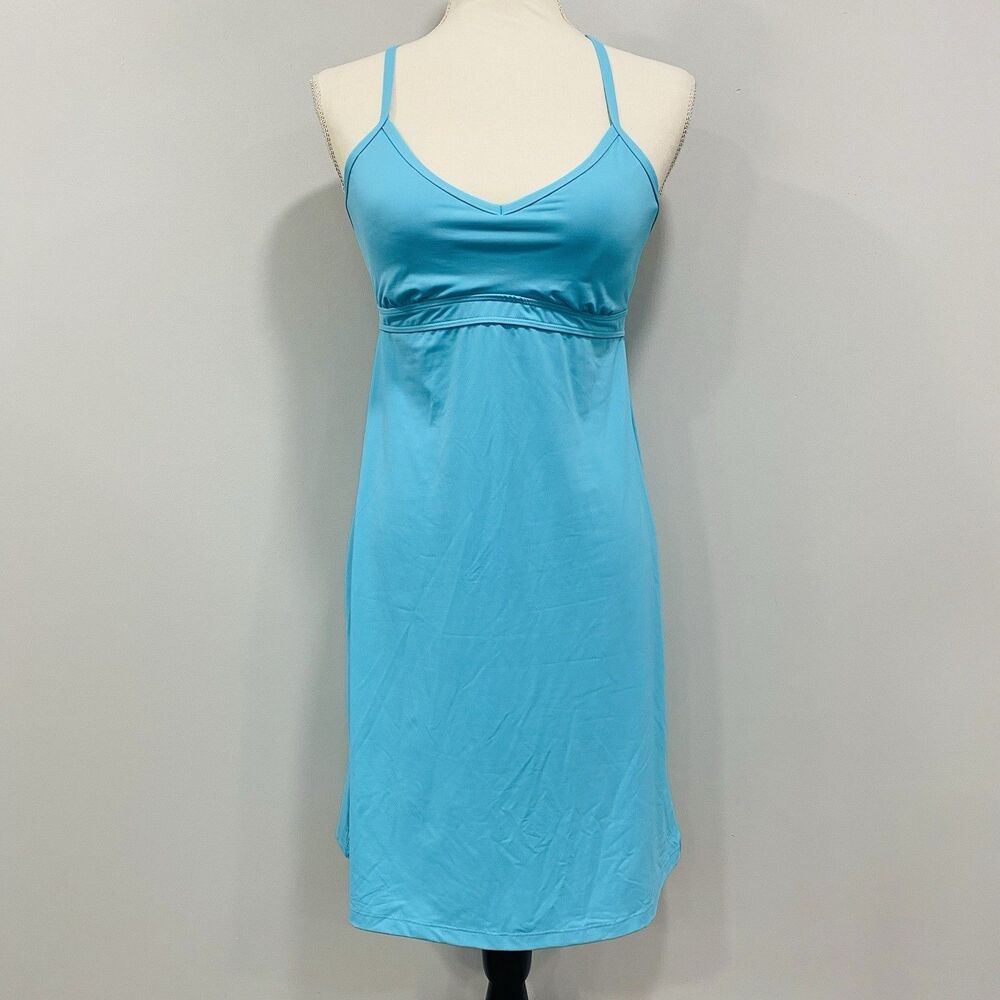 ATHLETA S Shorebreak Swim Dress Tide Blue Beach Coastal Swim Sports Stretch Pads